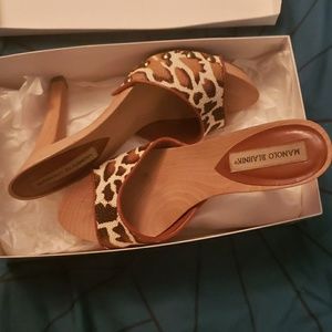 Manolo Blahnik Terry Leather Leopard White Heels